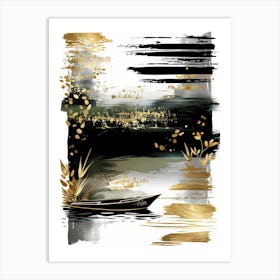 Gold Boat On The Water Art Print