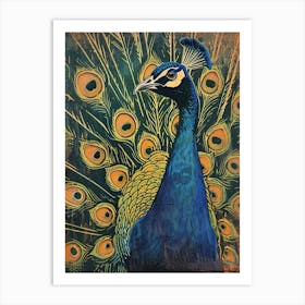 Blue Mustard Peacock Portrait Art Print