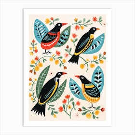 Folk Style Bird Painting Magpie 5 Art Print