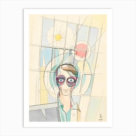 Euphoria Self-portrait by Karl Wiener (1941) |illustration | figurative | male head | abstract head | modern art | FParrish Art Prints Art Print