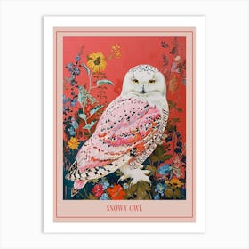 Floral Animal Painting Snowy Owl 4 Poster Art Print