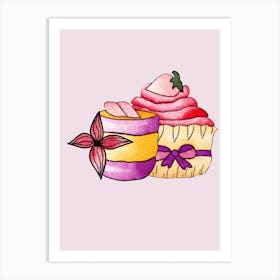 Purple And Pink Cupcakes Art Print