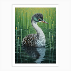 Ohara Koson Inspired Bird Painting Grebe 3 Art Print