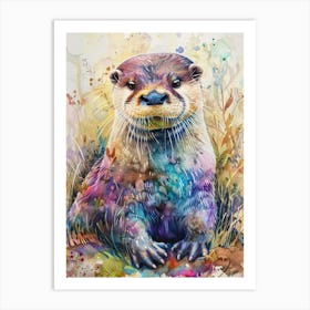 Otter Colourful Watercolour 2 Art Print