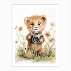 Taking Photos Watercolour Lion Art Painting 1 Art Print