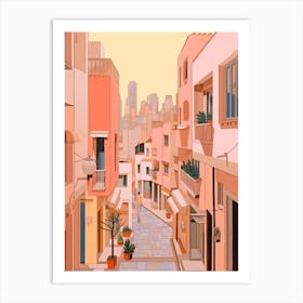 Tel Aviv Israel 7 Vintage Pink Travel Illustration Art Print