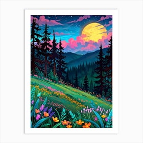 Moon In The Forest 3 Art Print