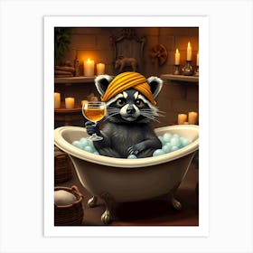 Cute Raccoon In The Bath Art Print