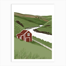 Red Barn By The River Art Print