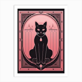 Strenght Tarot Card, Black Cat In Pink 3 Art Print