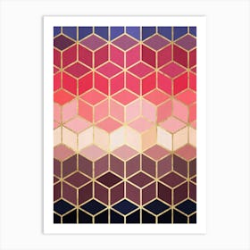 Cubes and golden lines Art Print