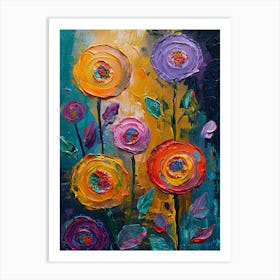 Abstract Floral Of Textured Flowers Art Print