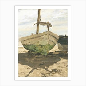 Vintage Painting Boats On The Beach 1 Art Print