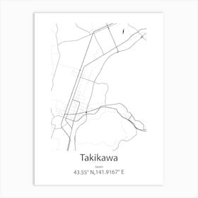 Takikawa,Japan Minimalist Map Art Print