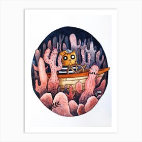 Cat cactus voyage Art Print