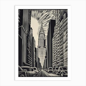 Chrysler Building New York City, United States Linocut Illustration Style 2 Art Print