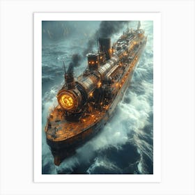 Steamship In The Ocean Art Print