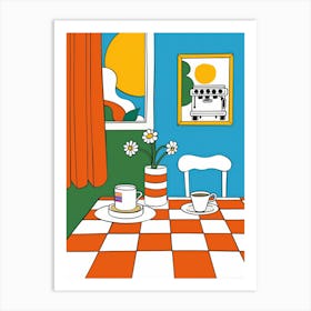 Orange Checkered Table Art Print