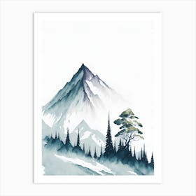 Mountain And Forest In Minimalist Watercolor Vertical Composition 315 Art Print