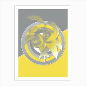 Vintage Peach Botanical Geometric Art in Yellow and Gray n.397 Art Print