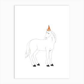 Horse In Yellow Ochre Party Hat Art Print