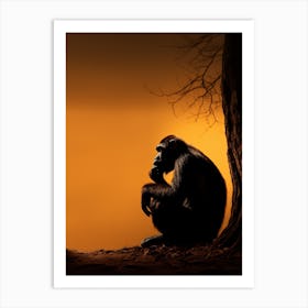Thinker Monkey Silhouette Photography 1 Art Print