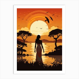 African Woman At Sunset 2 Art Print