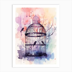 Snowy Bird Cage 1 Art Print