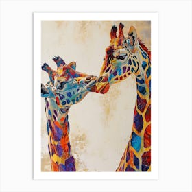Giraffe & Calf Modern Illustration 4 Art Print