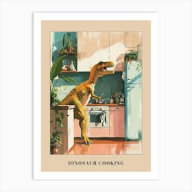 Dinosaur Cooking In The Kitchen Pastel Painting 2 Poster Art Print