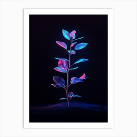 Neon Plant On Black Background 5 Art Print