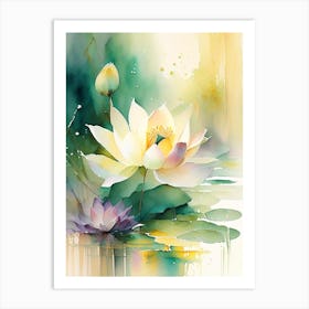 Lotus Flowers In Park Storybook Watercolour 7 Art Print