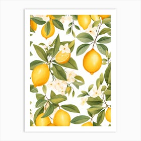 Seamless Pattern With Lemons And Flowers 1 Art Print