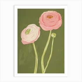 Pink & Green Ranunculus 3 Art Print