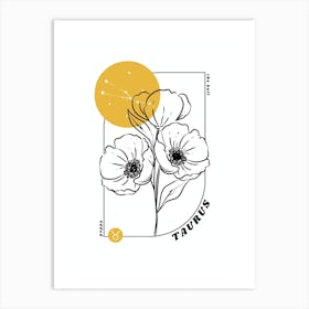 Taurus Birth Flower & Zodiac Sign Art Print