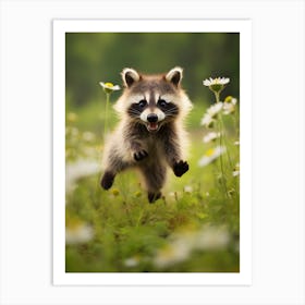 Cute Funny Cozumel Raccoon Running On A Field Wild 2 Art Print