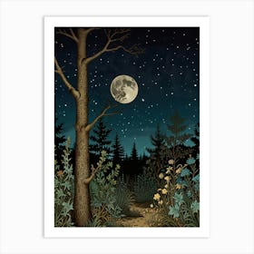 Moonlight In The Forest Style William Morris Art Print 10 Art Print