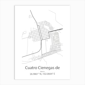 Cuatro Cienegas De Carranza,Mexico Minimalist Map Art Print