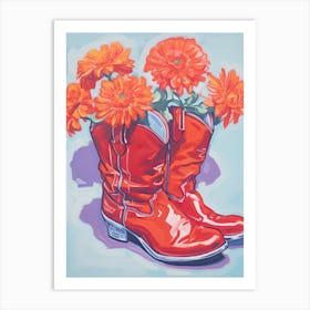 A Painting Of Cowboy Boots With Red Flowers, Fauvist Style, Still Life 6 Art Print