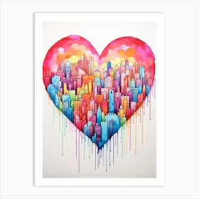 Skyline Rainbow Heart Paint Dripping Illustration 4 Art Print