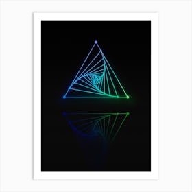 Neon Blue and Green Abstract Geometric Glyph on Black n.0013 Art Print