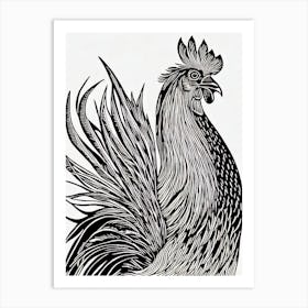 Rooster 2 Linocut Bird Art Print
