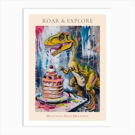 Wild Brushstroke Dinosaur Baking A Cake 1 Poster Art Print