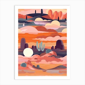 Colourful Retro Desert Sunset 4 Art Print