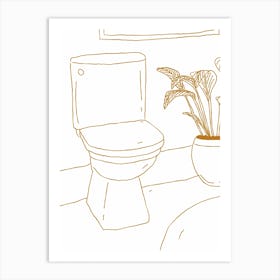 Bathroom Illustration Brown Art Print