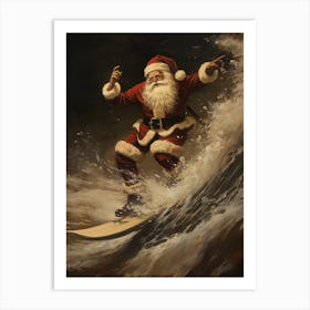 Santa Surfing Art Print