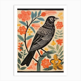 Vintage Bird Linocut Cuckoo 3 Art Print