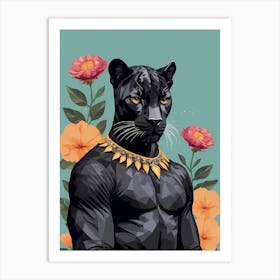 Floral Black Panther Portrait In A Suit (12) Art Print