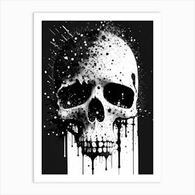 Skull With Splatter Effects 3 Linocut Art Print