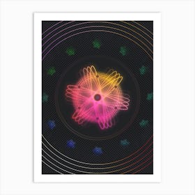 Neon Geometric Glyph Abstract in Pink and Yellow Circle Array on Black n.0163 Art Print